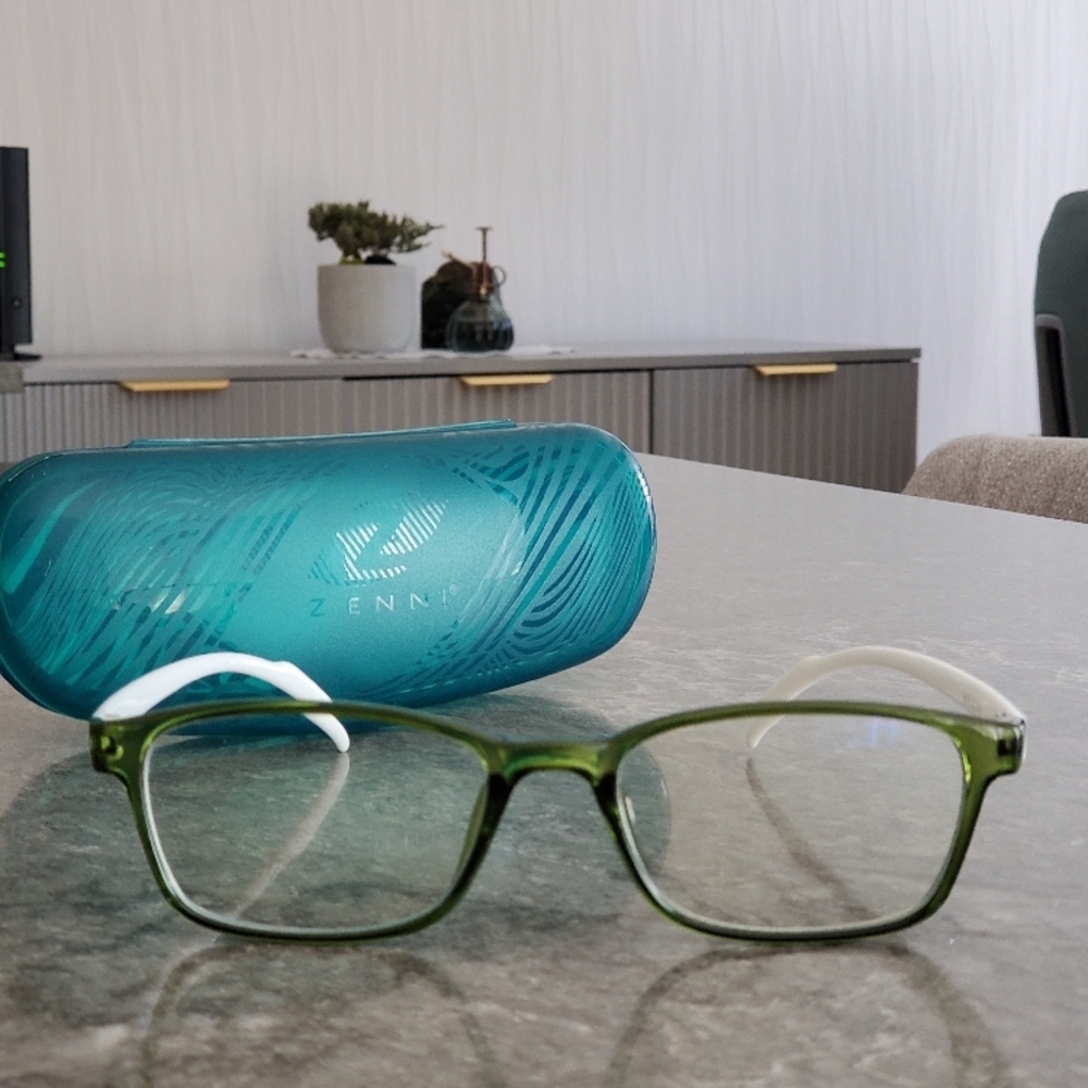 Green and White Glasses with Case